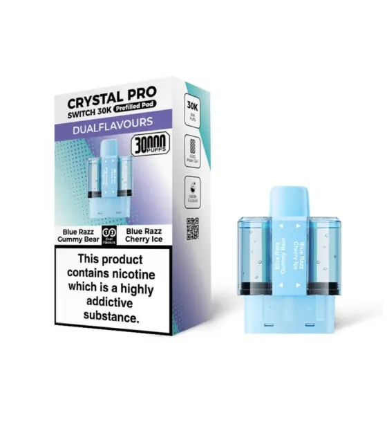 Crystal Pro Switch 30K Blue Razz Gummy Bear / Blue Razz Cherry Ice Prefilled Pods – 20mg
