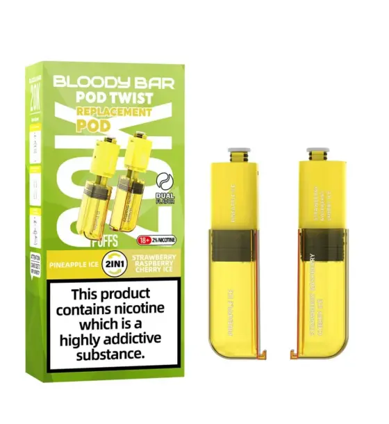 Bloody Bar Ultra Twist 20K Pineapple Ice / Strawberry Raspberry Cherry Ice Prefilled Pods – 20mg