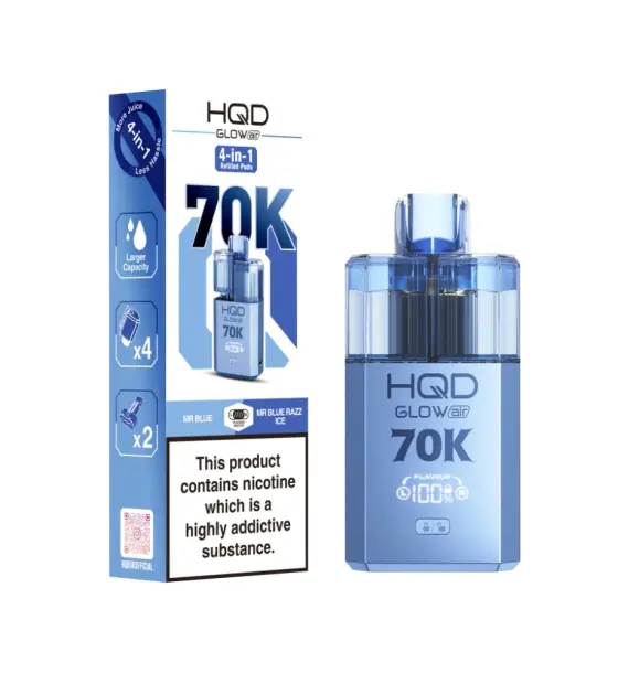 HQD Glow Air 70K Mr Blue & Mr Blue Razz Ice Prefilled Pod Kit – 20mg