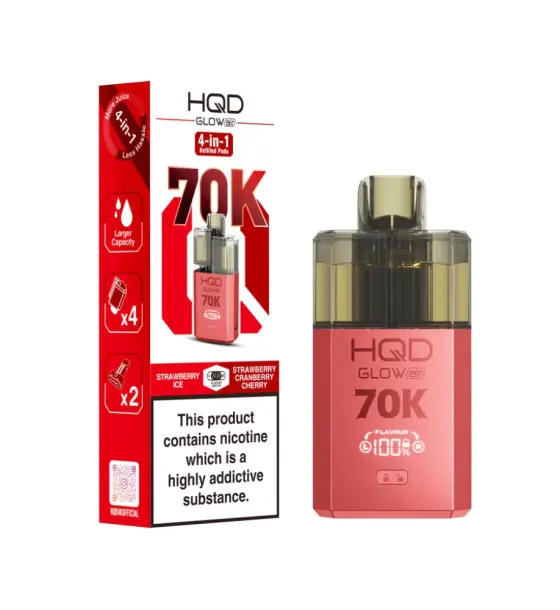 HQD Glow Air 70K Strawberry Ice & Strawberry Cranberry Cherry Prefilled Pod Kit – 20mg